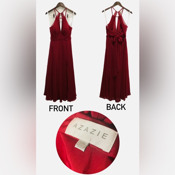 AZAZIE EVALLEEN, A-line pleated chiffon floor-length dress scarlet - Picture 1 of 6